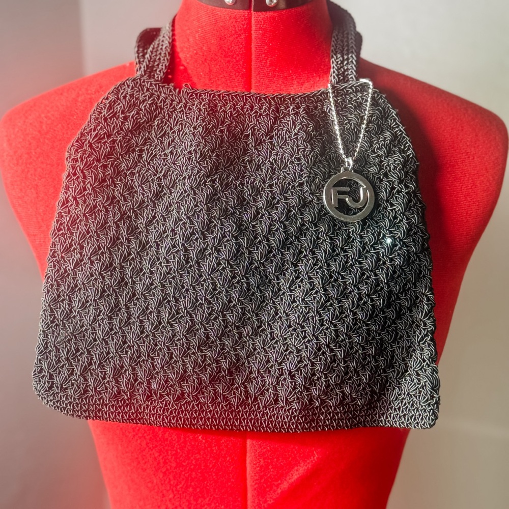 Frankie & Johnnie Black Woven Textured Evening Shoulder Bag Clutch